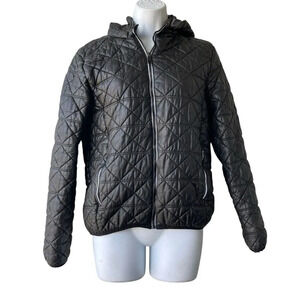 Roosevelt American College Quilted Leather Jacket Sz S Black Detachable Hoodie